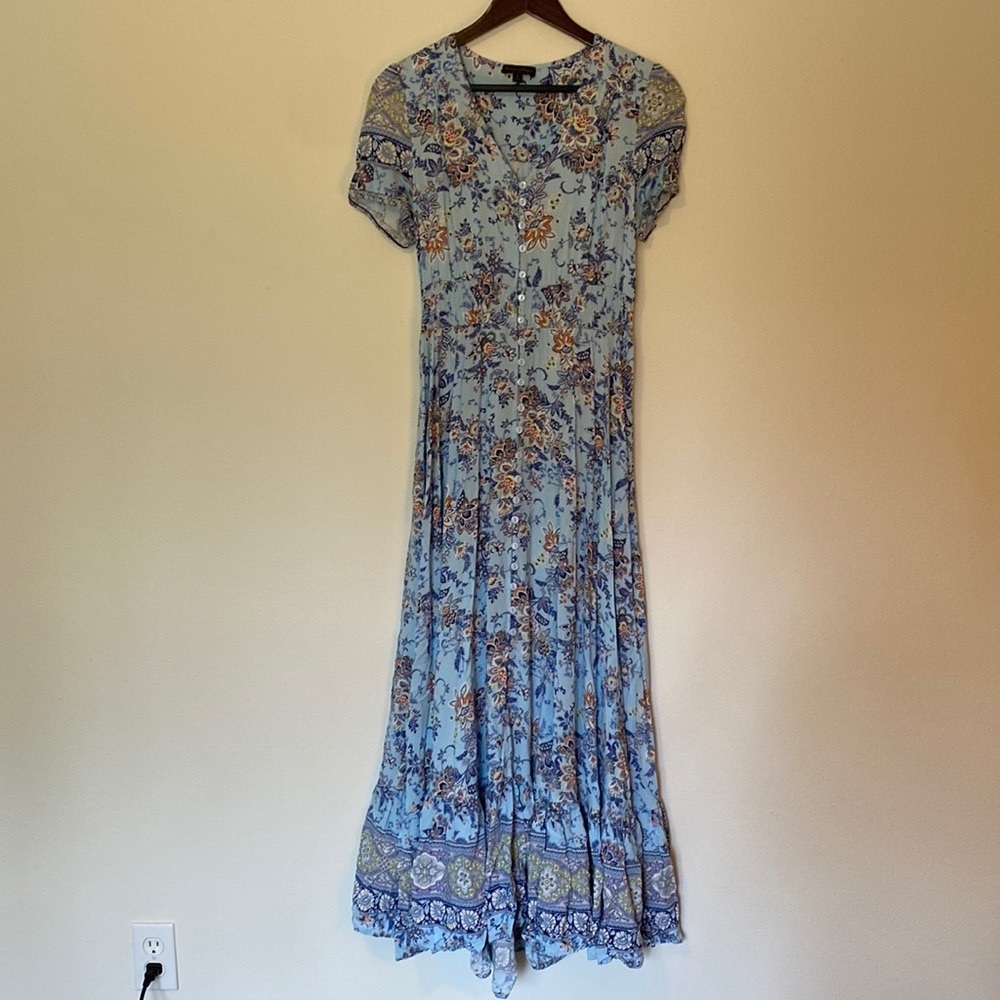 Caroline Morgan Blue Floral Maxi Dress Size S